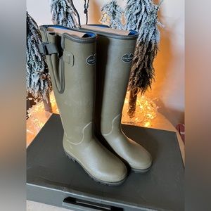 Le Chameau Women's Vierzonord Neoprene Lined Iconic Green Rain Boots sz 37